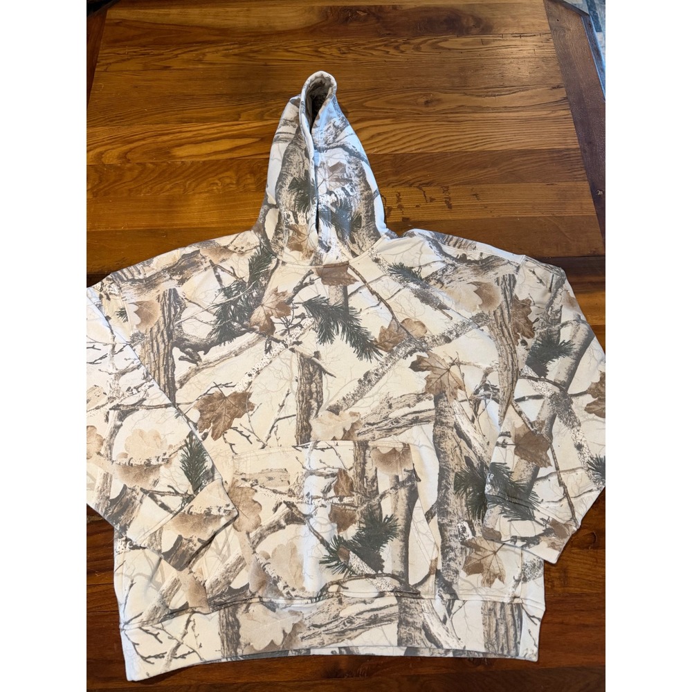 Hollister Boxy Fit Real Tree Camo Hoodie Mens XL Cream Brown Side Zip Pullover